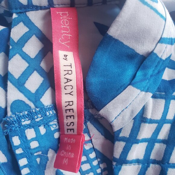 Plenty by Tracy Reese Top Blue Lightweight Soft Pleated Hi Low Geometric Size M - Picture 7 of 8